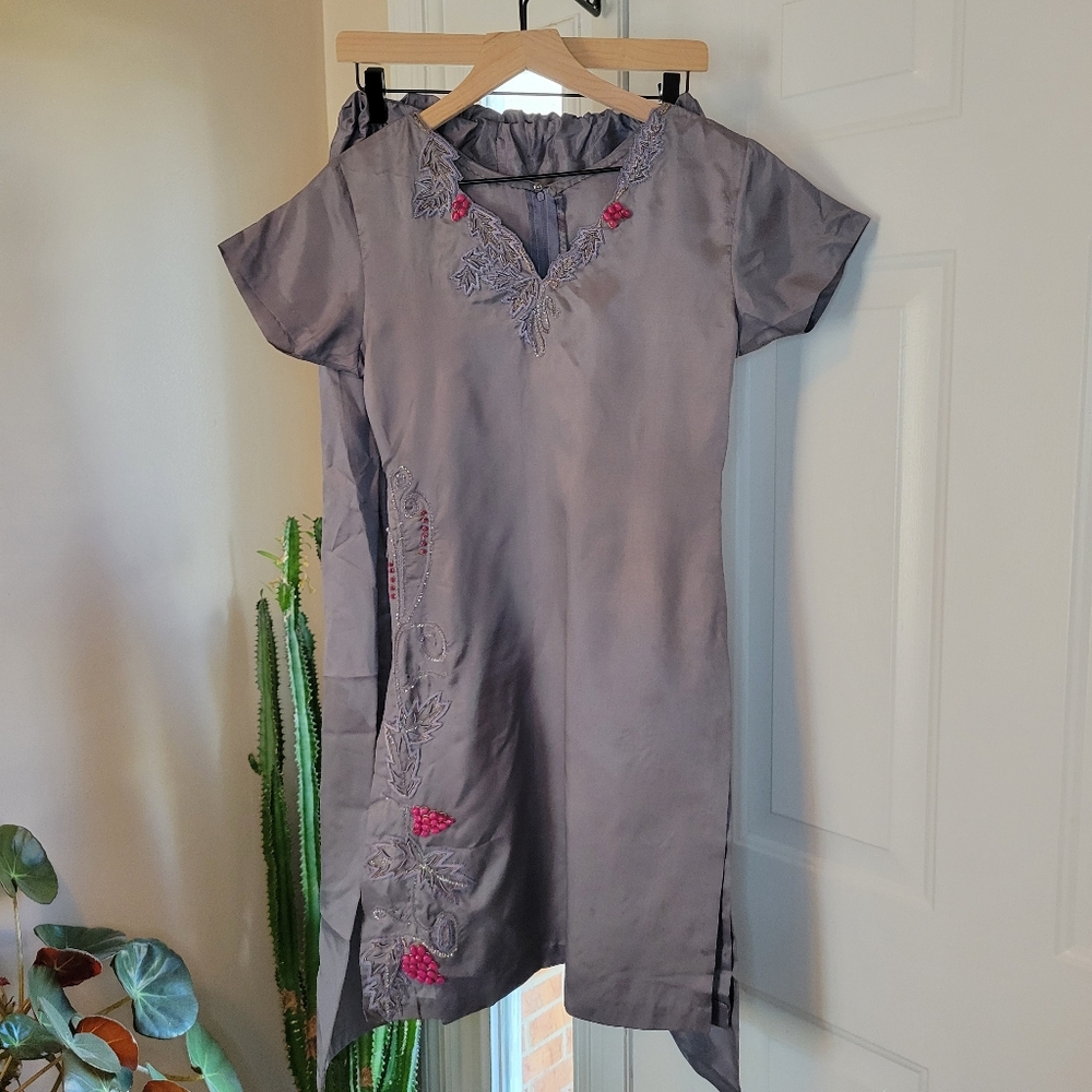 Salwar Kameez Kurta South Asian Grey And Pink Two Piece Set, Size Girls 8-10Y